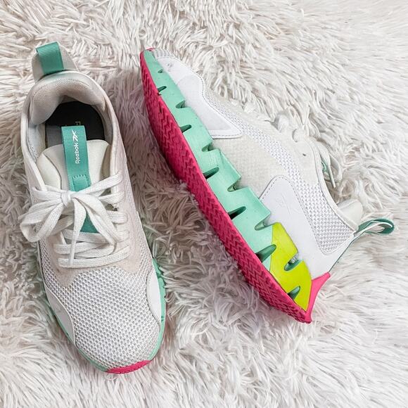 REEBOK • White + Neon Zig Dynamic Running Shoes Sneakers - Picture 1 of 9